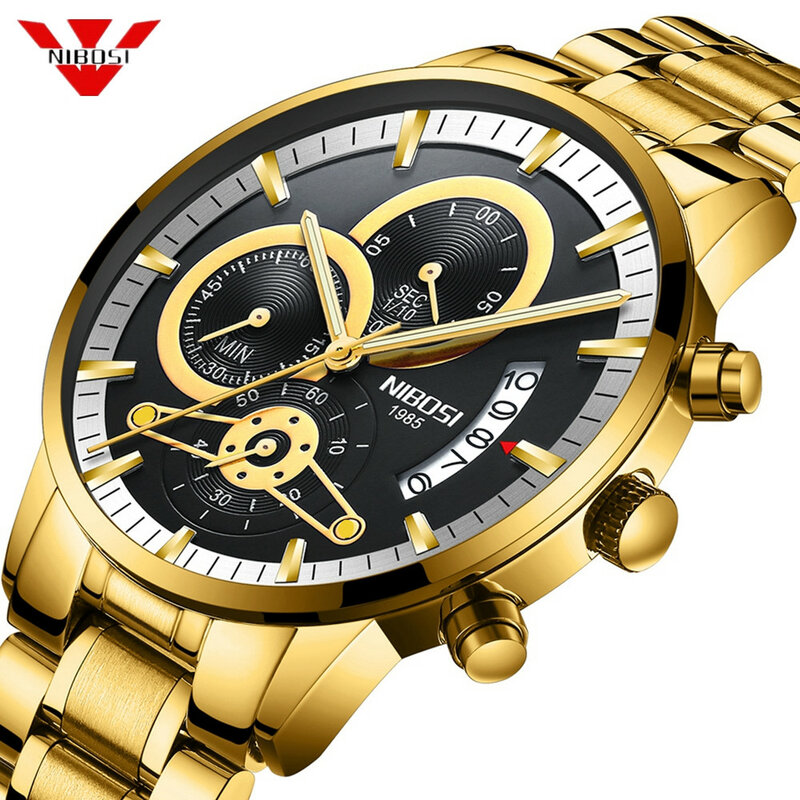 NIBOSI hommes montres de luxe marque militaire Sport or montre hommes d'affaires montre-bracelet chronographe Quartz montre Relogio Masculino