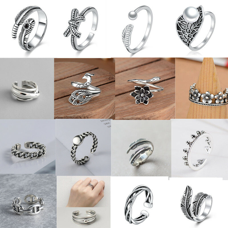 VINTAGE Design 925 เงินสเตอร์ลิงแหวนเรขาคณิตสำหรับผู้หญิงงานแต่งงาน Finger แหวน Handmade เงินสเตอร์ลิง-เครื่องป...