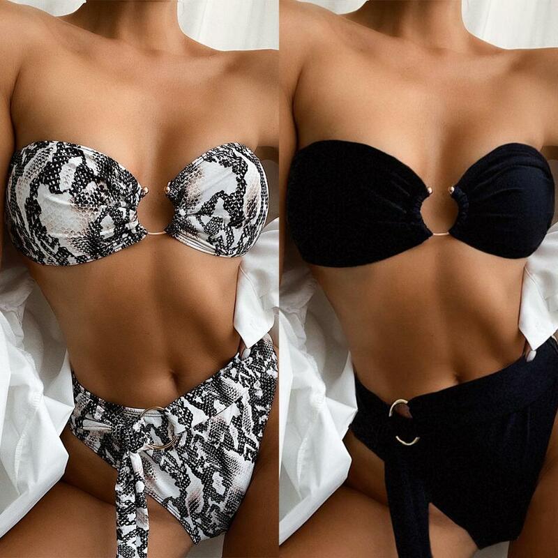 Catei Karrui-Bikini con estampado de leopardo para mujer, traje de baño Sexy de alta calidad, de cintura alta, de talla grande