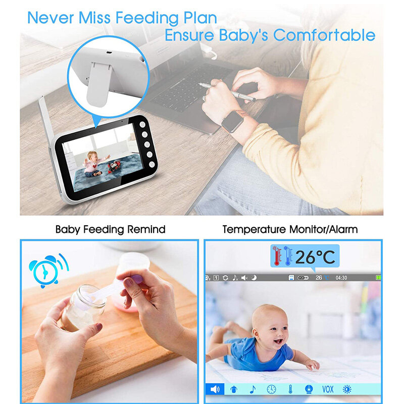 Monitor do bebê com câmera eletrônica wi fi babá vigilância a cores de vídeo sem fio sicurity 2 way falar monitoramento temperatura