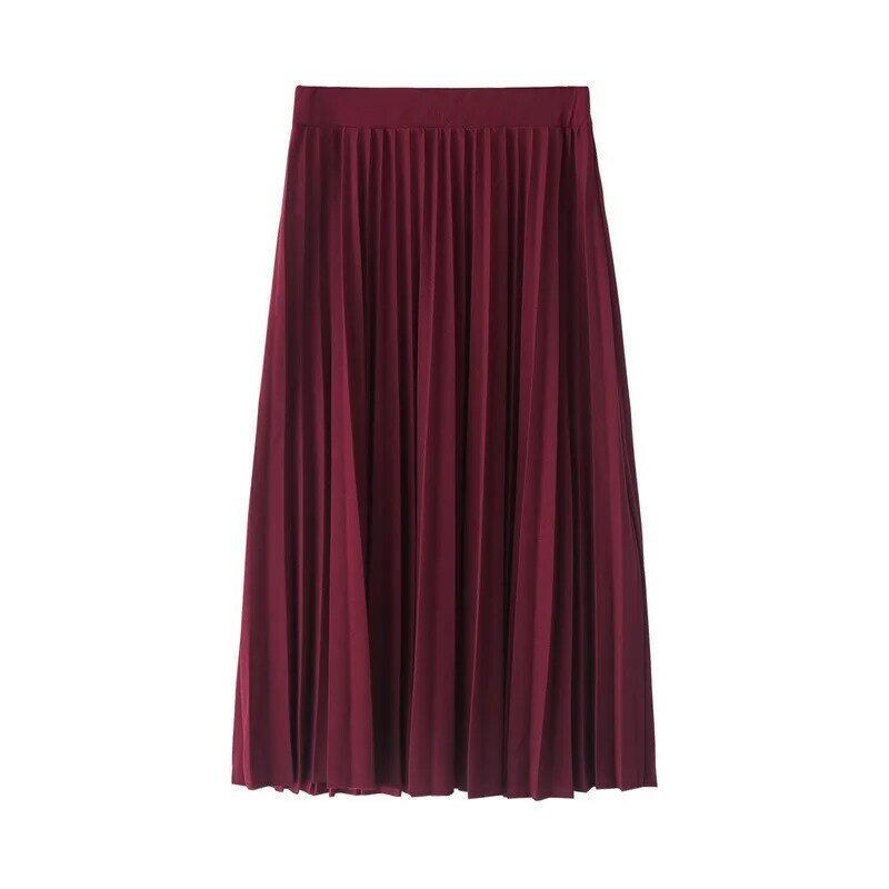 봄과 가을 새로운 패션 여성의 높은 허리 Pleated 솔리드 컬러 하프 길이 탄성 스커트 프로모션 레이디 블랙 핑크