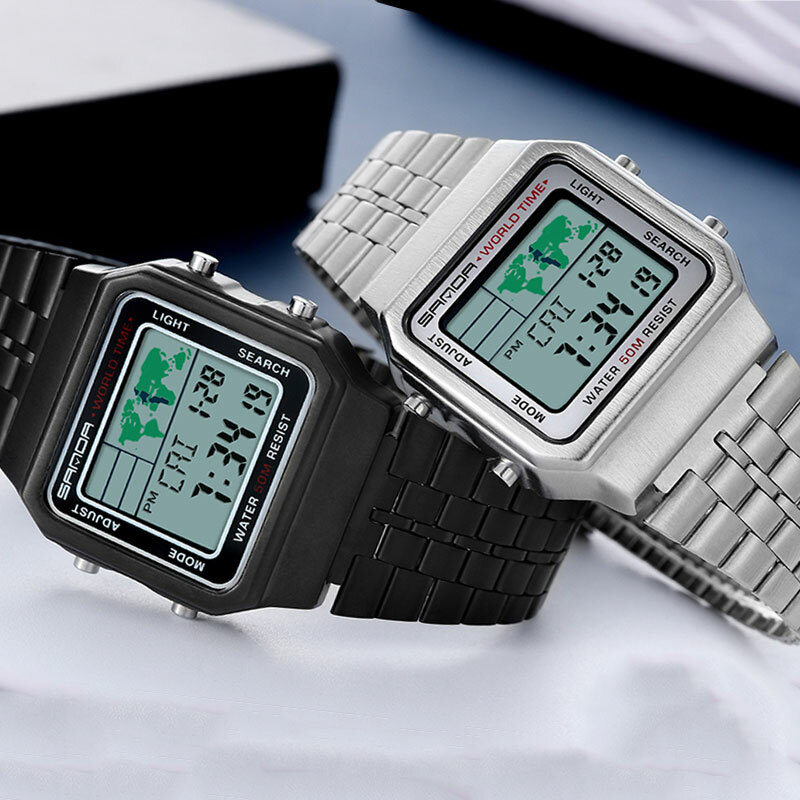 SANDA-Reloj Digital para Hombre, cronógrafo electrónico de lujo, resistente al agua, de marca superior, a la moda