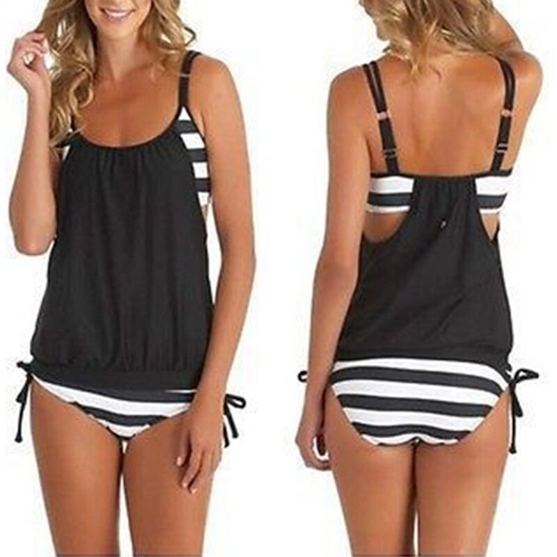 Damski strój kąpielowy duży rozmiar Bikini z plażowymi garniturami Vintage Sexy odzież sportowa stroje kąpielowe w paski 2021 lato nowy