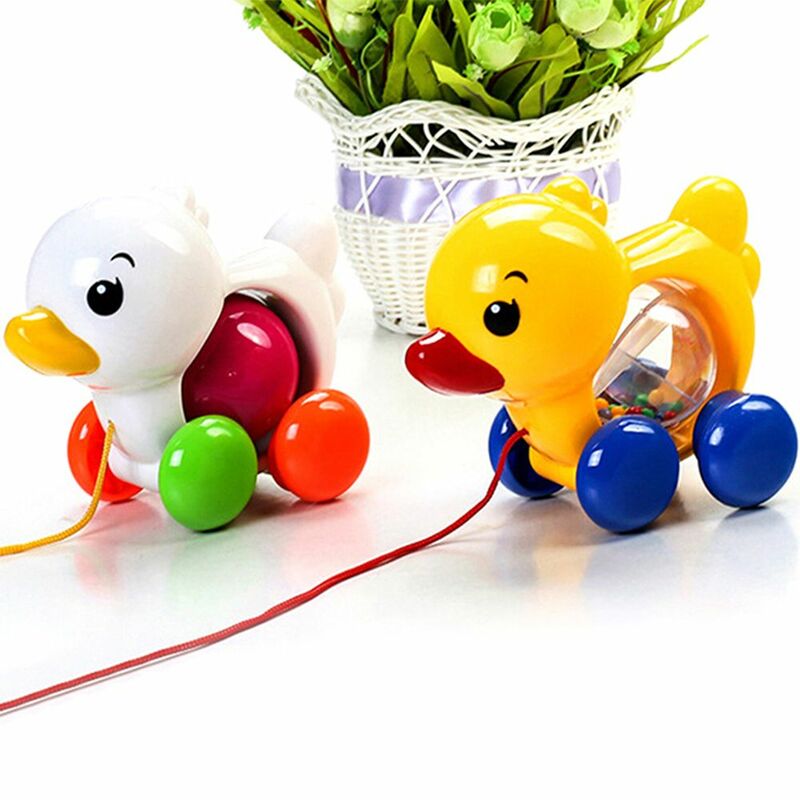 Cartoon Pull Rope Duck Animals Baby Rattles Shaking Bell Toys Music Handbell for Kids