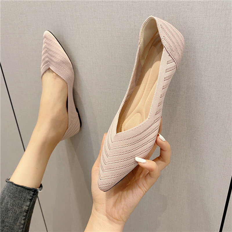 2021 امرأة متماسكة أحذية مستدقة المرأة شقة الباليه مختلط اللون لينة الحوامل Zapatos دي Zapatillas موهير الخف Chaussure فام