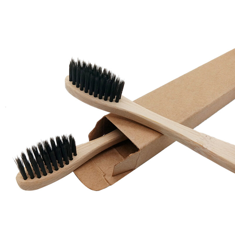 Escova de dentes de bambu natural ecológica, fibra macia higiênica para limpeza oral, cuidado com os dentes, cabo de madeira