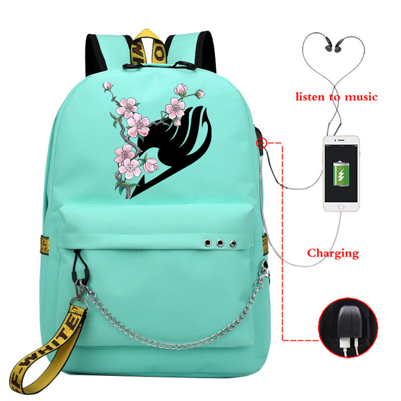 Модный рюкзак с рисунком сказочного хвоста для мужчин и женщин, школьный ранец черного цвета в стиле аниме для девочек-подростков, сказочны...