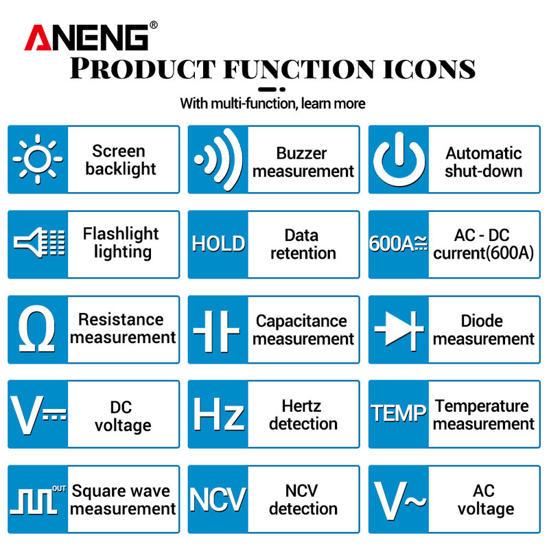 Aneng-デジタルマルチメータクランプ,6000カウント,true rms dc/ac電流クランプテスター,電圧計400v,自動範囲