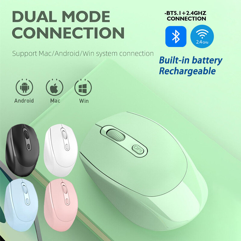 Morandi – souris sans fil, double mode, Bluetooth, Rechargeable, silencieuse et confortable, 1600DPI, pour PC et ordinateur portable, nouveauté