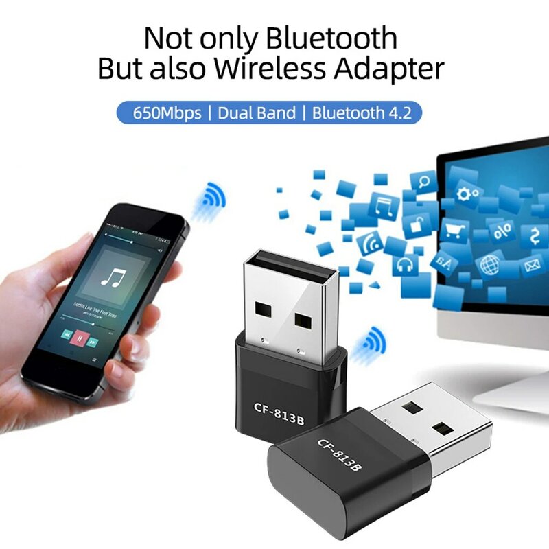 Mini adaptateur wifi sans fil, bluetooth 4.2, USB, double bande, carte réseau RTL8821CU 650 + 2.4 ghz, noir, ac, pour PC, nouveau, 5.8 mb/s