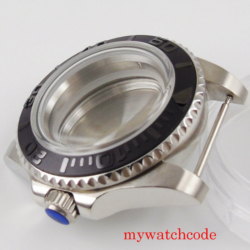 Caixa de relógio em aço inoxidável, 40mm, para nh35, nh36, movimento automático, vidro de safira, moldura de cerâmica, peças para relógio