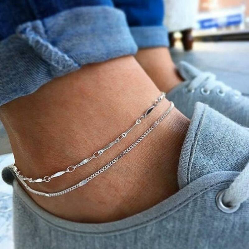 80% Hot Sale 5Pcs/Set Hot Sale Silver Color Style Fashion Anklet Bracelet on The Leg 2021 New Fashion Summer Beach Foot Jewelry