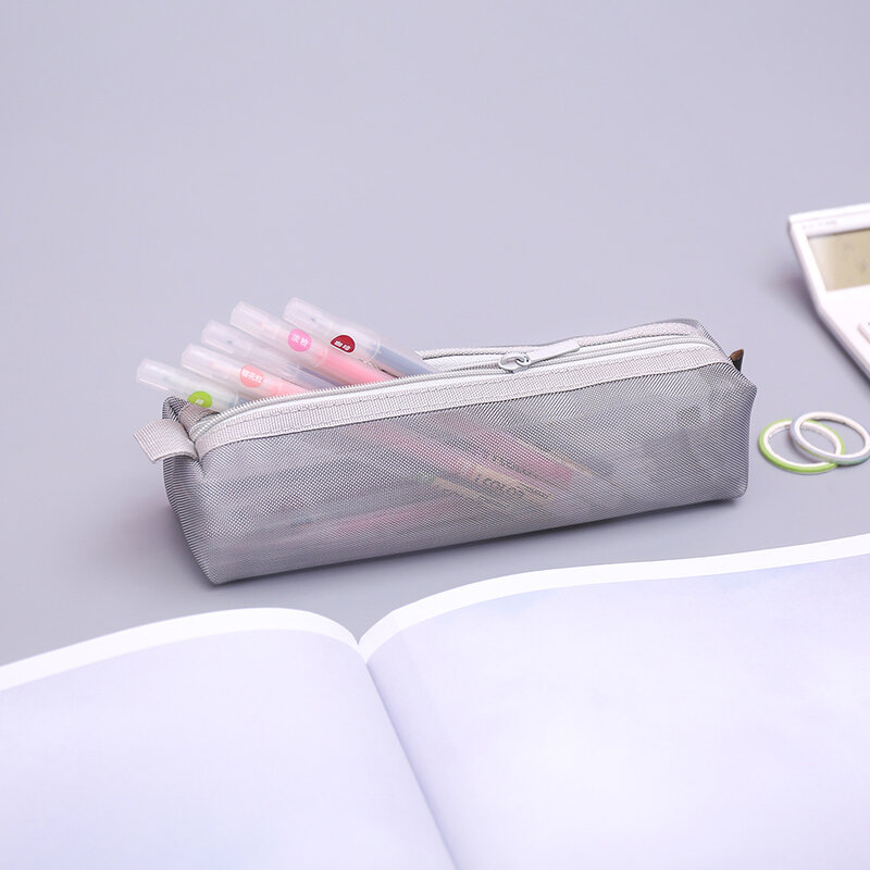 Estuche de malla transparente Simple para lápices, caja grande creativa, bolsa bonita para lápices para niños, regalo escolar