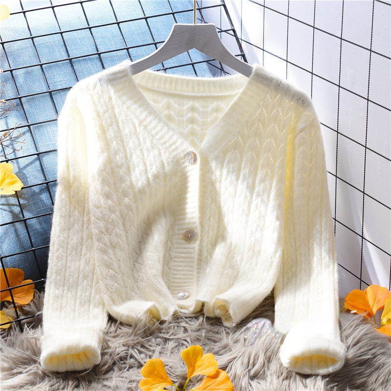 Suéter de punto corto amarillo para mujer, Rebeca de color liso, prendas de vestir que combinan con todo, Tops para otoño e invierno, novedad de 2021