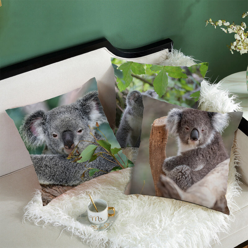 Fuwatacchi-funda de cojín con estampado de animales, funda de almohada de poliéster con estampado de Koala y Panda, cojines de sofá decorativos para el hogar, 45x45