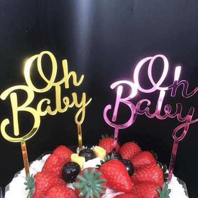 Emas Merah Muda Akrilik "Satu" "Oh Bayi" Selamat Ulang Tahun Kue Puncak Pernikahan Pengantin Dekorasi Pesta Makanan Penutup Perlengkapan Kue Hadiah Indah