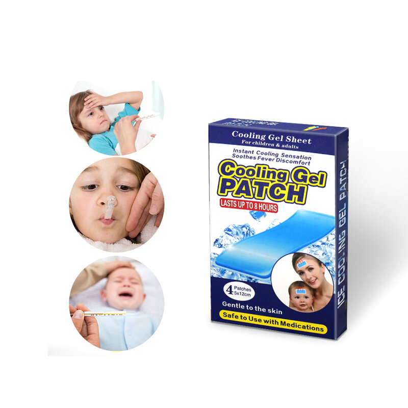 Adesivo antipiretico de ervas para alívio da dor, 4 unidades = 1 caixa, remendo gel de resfriamento para adultos e crianças almofada de febre médica de bebês