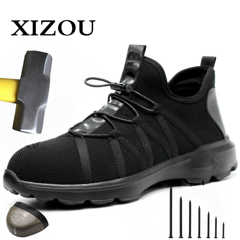 XIZOU-botas de seguridad de malla de aire para hombre, zapatos de trabajo indestructibles, con punta de acero, a prueba de perforaciones, 2020