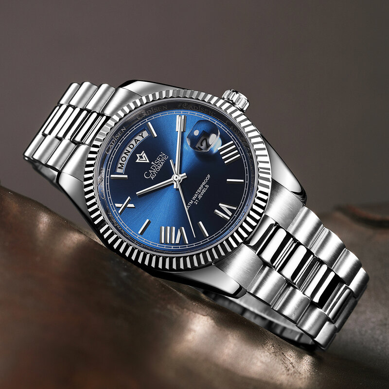 2021 nova cadisen day-date masculino relógios mecânicos marca superior luxo relógio automático de aço inoxidável à prova dloágua reloj hombre