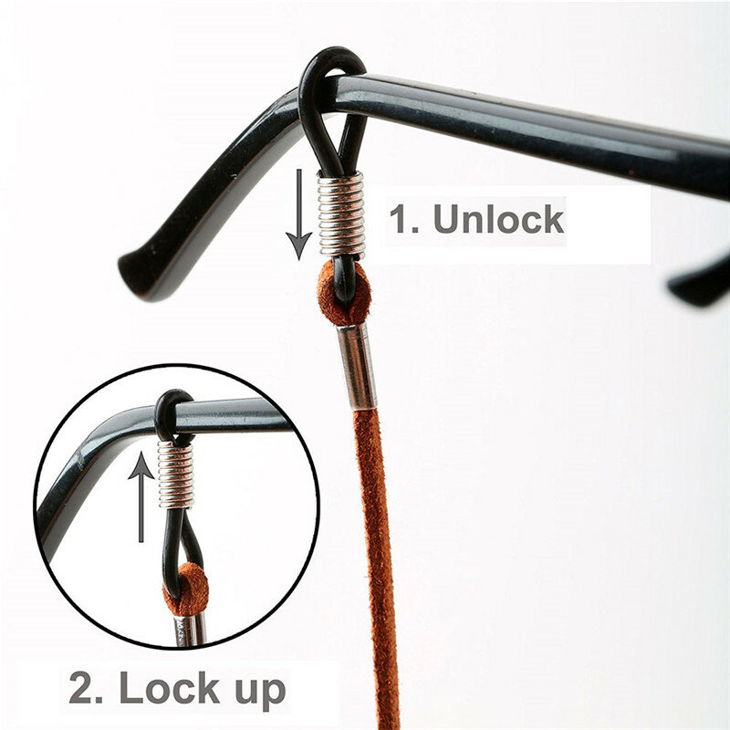 Elbru pulseira de couro ajustável 4 para óculos, cordão para pescoço, corrente para óculos de sol