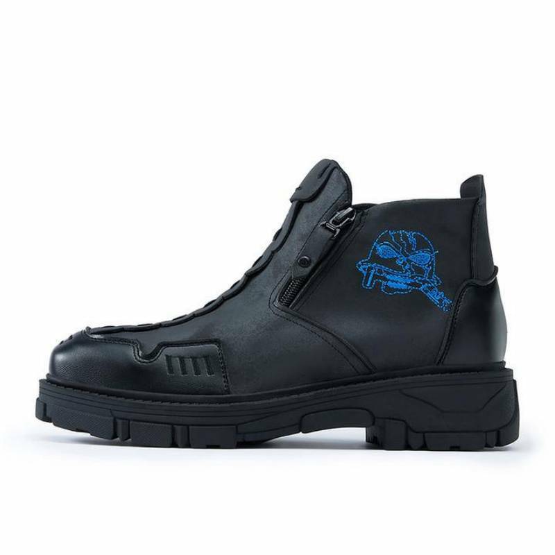 2021 New Men's Shoes Fashion Personality Outdoor Special Low-top PU Side Zipper Embroidery Platform Heel Ankle Boots   ZZ342