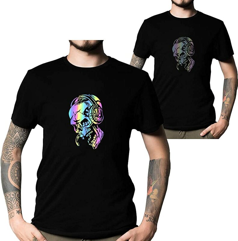 Herren Schädel T-Shirts-Regenbogen Farbe Ändern Leuchten Neuheit Graphic Short-Sleeve Tee