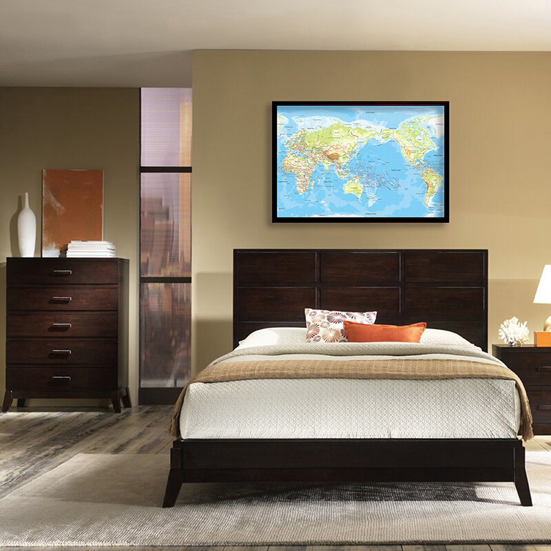 Póster de arte de pared con mapa orográfico del mundo, pintura en lienzo, imagen decorativa para decoración del hogar y sala de estar, 90x60cm