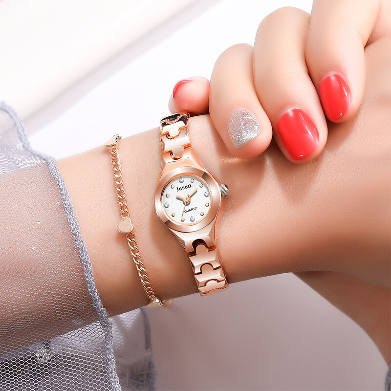 Qualidade pequena moda feminina relógios rosa ouro luxo aço inoxidável senhoras relógios de pulso diamante feminino pulseira relógio presentes