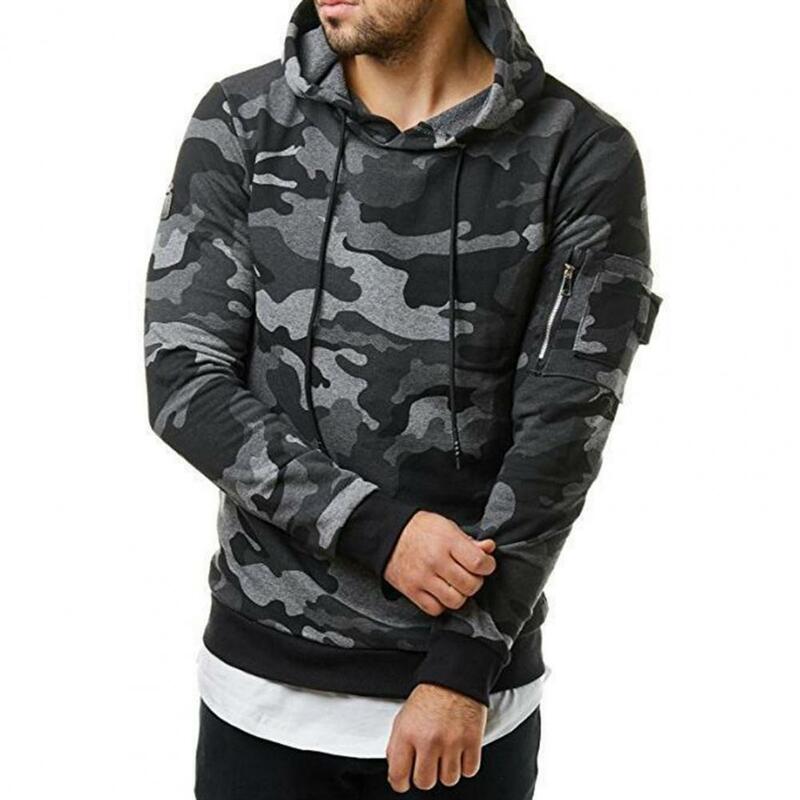 Moda hoodie camuflagem ajuste zíper decoração outono hoodie masculino hoodie masculino