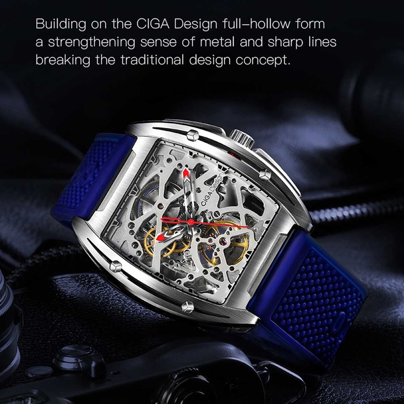 Cigaデザインciga腕時計zシリーズ腕時計樽タイプ両面中空自動スケルトン機械式メンズ防水時計