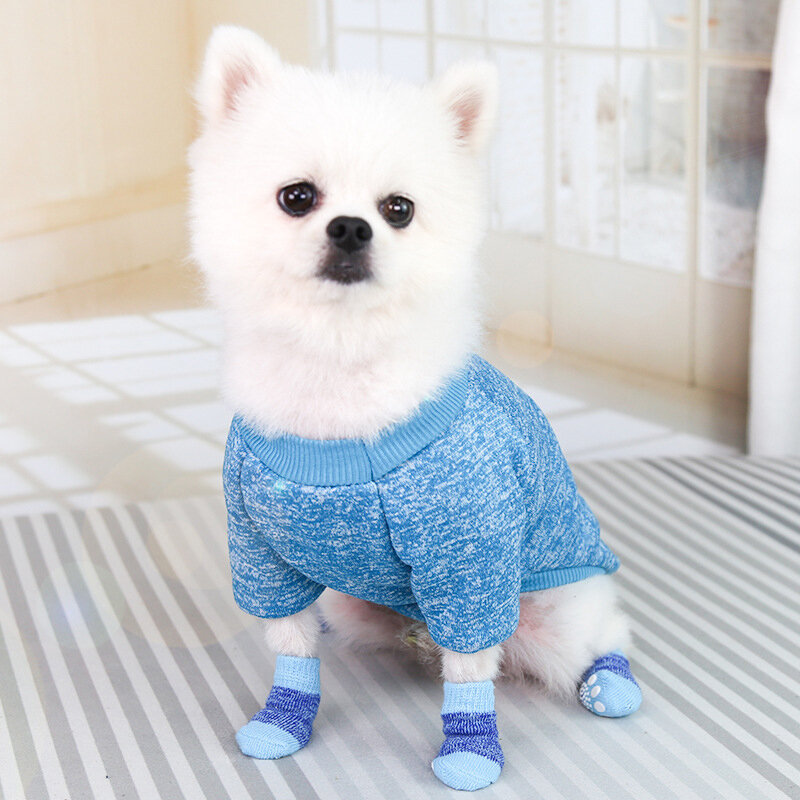 Cat Dogs Socks Stretch Cotton Socks Elastic Warm Socks Pet Supplies Dog Indoor Non-slip Socks Cute Patchwork Pink Blue Socks