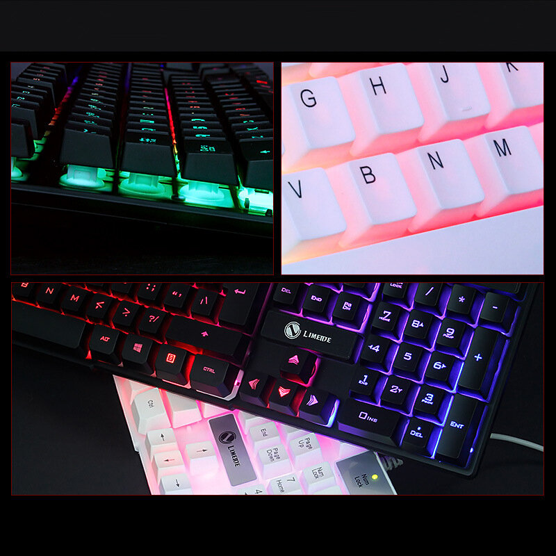 Juego de teclado con cable USB para videojuegos, Mouse retroiluminado con luces LED de colores arcoíris para PC, Kit de teclado y ratón para juegos, para casa y oficina
