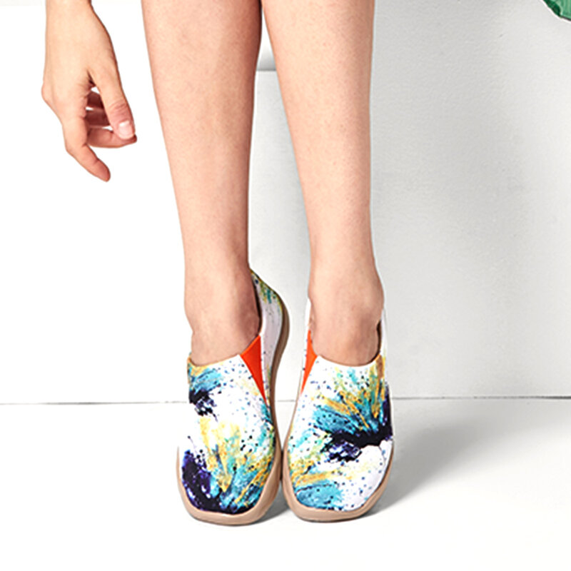 UIN 여성용 경량 슬립 온 스니커즈 워킹 플랫 캐주얼 플라워 아트 Painted Travel Shoes Oopsie Daisy