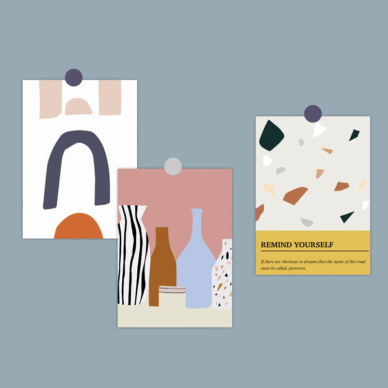 Ins-tarjeta postal de Arte Abstracto Retro nórdico, 3 hojas, ilustración clásica, tarjeta decorativa, Mini póster, pegatina de pared, accesorios para fotos