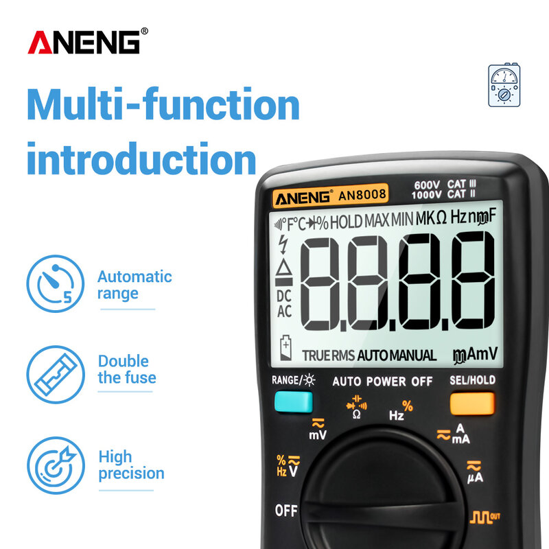 ANENG – multimètre numérique AN8008, testeur True RMS, 9999 points, testeur de tension électrique automatique rm409b