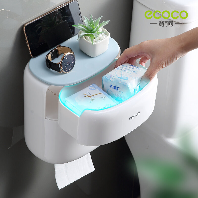 Ecoco Wandmontage Waterdichte Toiletrolhouder Plank Multifunctionele Opbergdoos Voor Toiletpapier Badkamer Wc Accessoires