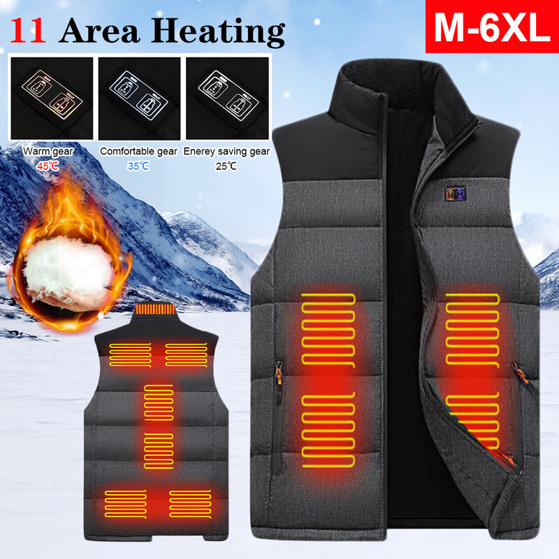 11 Areas Heated Vest Men Women USB Heating Jacket Electric Heating Thermal Warm Clothes Winter Outdoor Fishing Hunting Vest