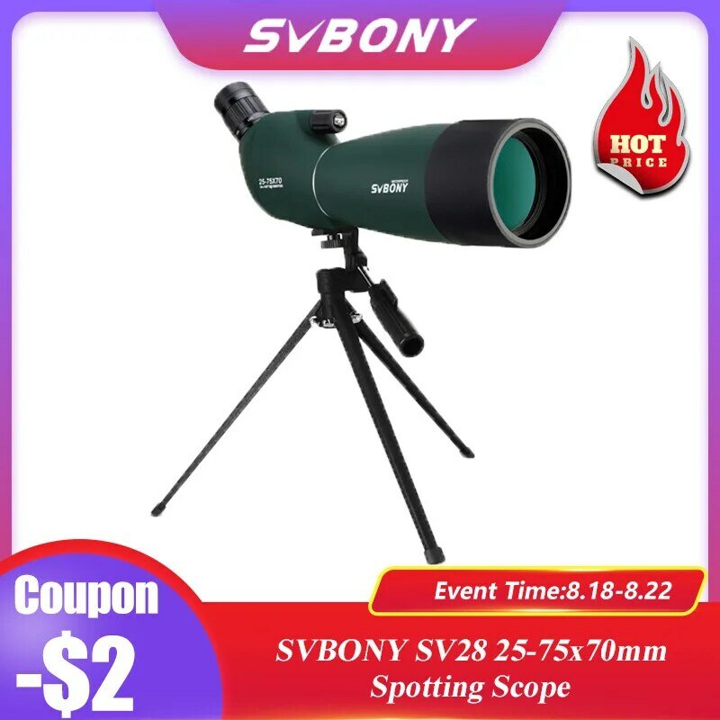 SVBONY SV28กล้องโทรทรรศน์25-75x70 Spotting ขอบเขต Monocle กล้องส่องทางไกลที่มีประสิทธิภาพ Bak4 Prism FMC เลนส์กันน้ำ W/ขาตั...