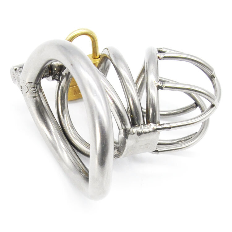 Dispositivo de Castidad masculino pequeño de acero inoxidable para adultos, jaula para el pene con anillo curvo, Juguetes sexuales, Bondage, cinturón de castidad, A224-1