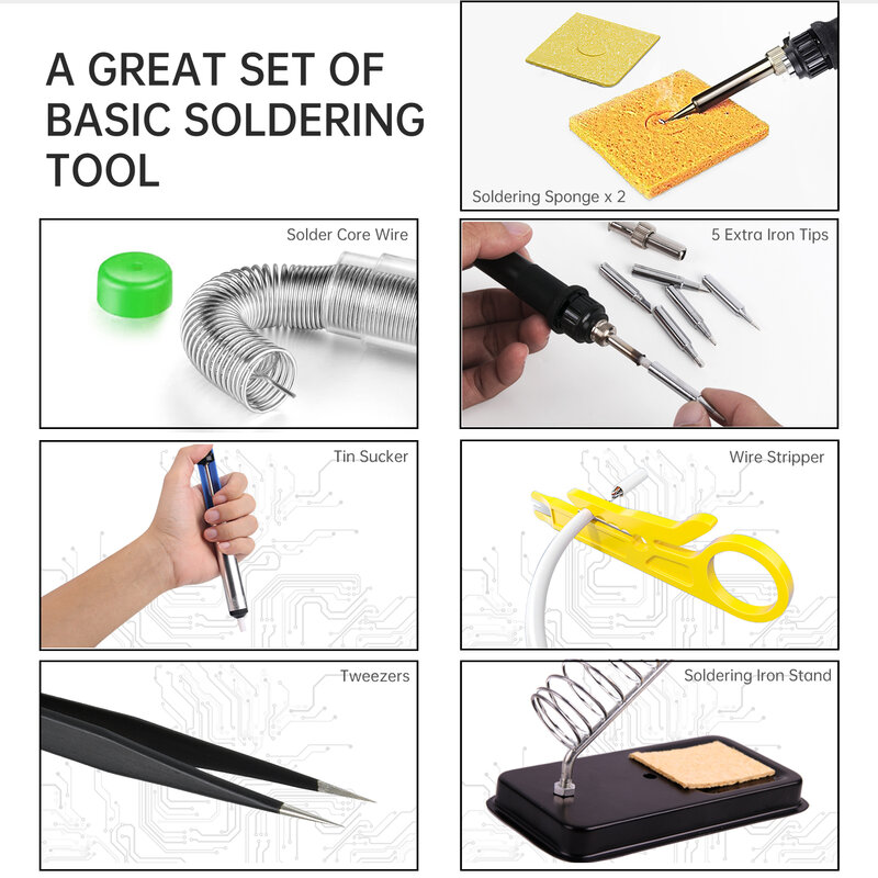 A-BF 60W Digital Electric Soldering Iron Kit Set With Switch Button 220V 110V Temperature Adjustable  Welding Tool Ceramic Heate