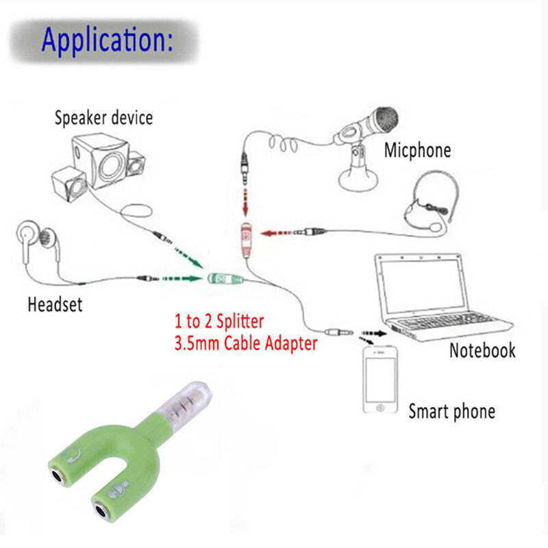 Adaptador divisor de auriculares, altavoces, Conector de Audio, 3,5mm, estéreo, 2 vías, forma única en U, para micrófono, altavoces externos