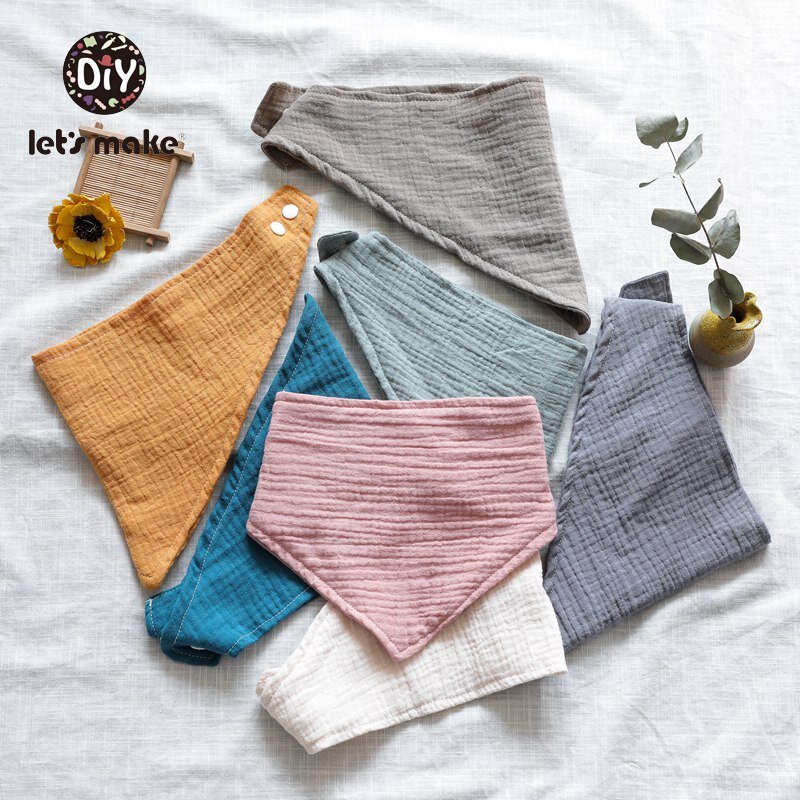 Hãy Làm Cho Bé Yếm Cotton Phụ Kiện Sơ Sinh Giá Sỉ 1 Màu Trơn Nút Bấm Mềm Mại Khăn Tam Giác Cho Ăn Dãi yếm