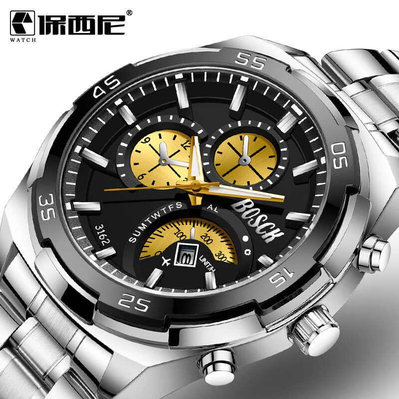 Luxury Sport นาฬิกาควอตซ์ทหาร Chronograph นาฬิกาข้อมือสแตนเลสวันที่นาฬิกาผู้ชายนาฬิกา Relogio Masculino