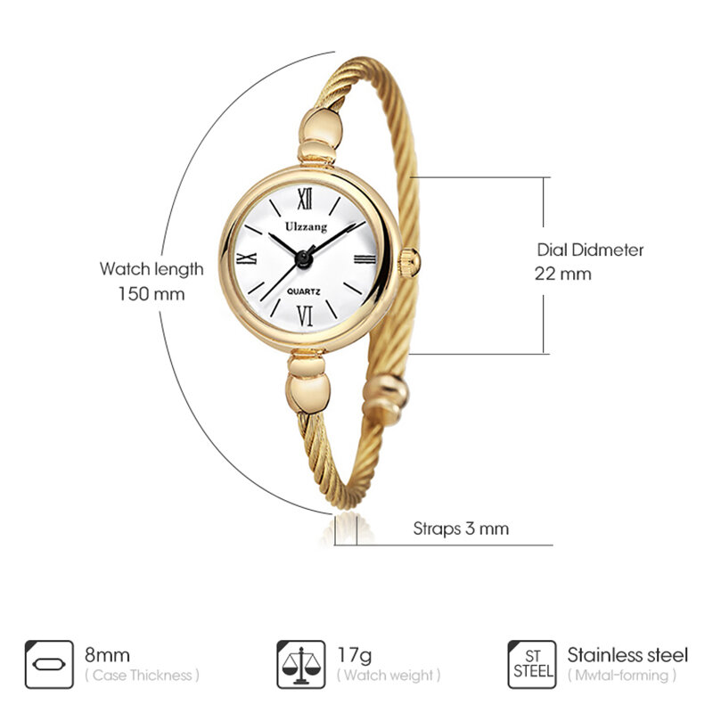 Luksusowa moda złota bransoletka kobiety zegarki ze stali nierdzewnej Retro panie zegarki kwarcowe marka Ulzzang mały zegar