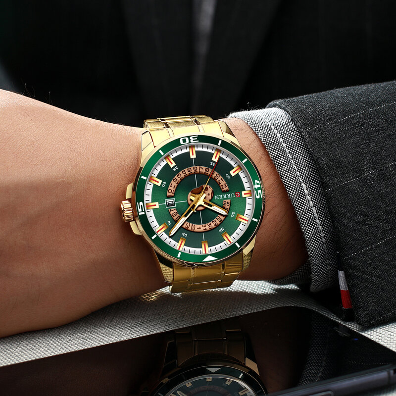 Curren negócios relógio masculino marca de luxo aço inoxidável relógio de quartzo dourado moda esporte relógio de pulso à prova dwaterproof água com exibição data