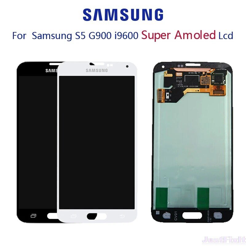 Original Super AMOLED para SAMSUNG Galaxy S5 G900F G900H pantalla LCD MONTAJE DE digitalizador con pantalla táctil con adhesivo
