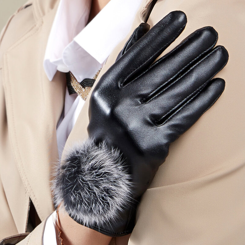 Женские перчатки из натуральной овечьей кожи JIFANPAUL, черные теплые перчатки с закрытыми пальцами для сенсорного экрана, для осени и зимы, 2019