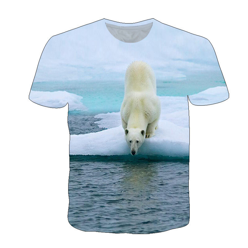 유니섹스 뉴 여름 티셔츠 패션 북극곰 티셔츠 소년 티셔츠 아름다운 라운드 칼라 키즈 티셔츠