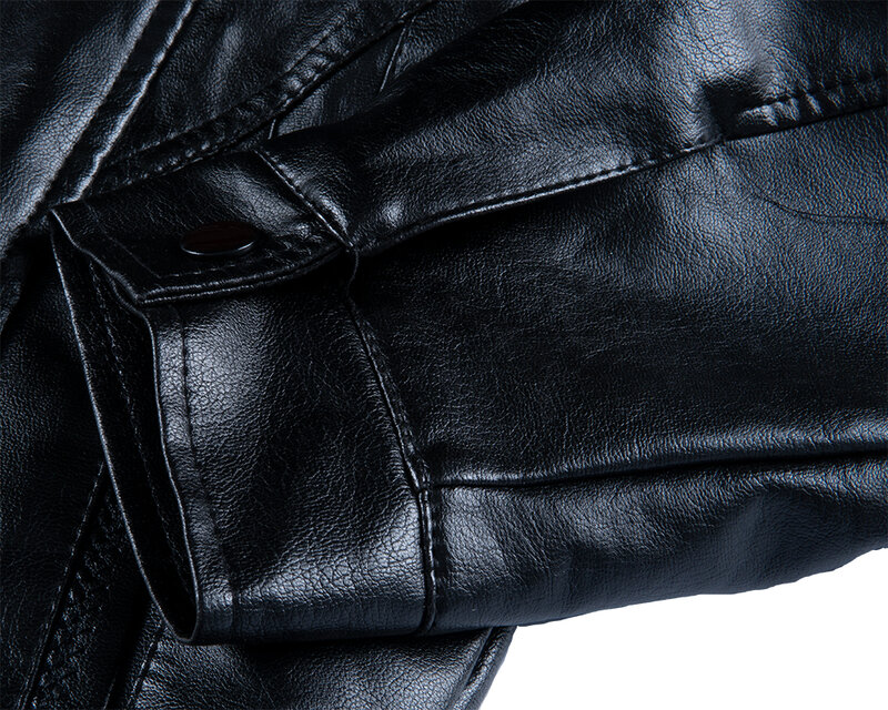 2019 سترات أنيقة من الجلد للذكور كم كامل الصلبة الأسود الخريف الشتاء الدافئة عادية بولي Leather معاطف جلدية للدراجات النارية أبلى