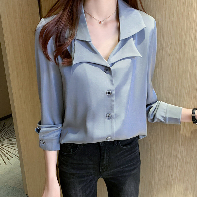 Casual women's shirt 2020 new autumn solid color long-sleeved ladies bottoming chiffon shirt Fashion tops Female